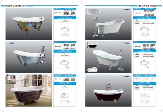 Vintage Bathroom Sanitary Wares Freestanding Acrylic Bathtub with Soaking Function and Center Drain Location
