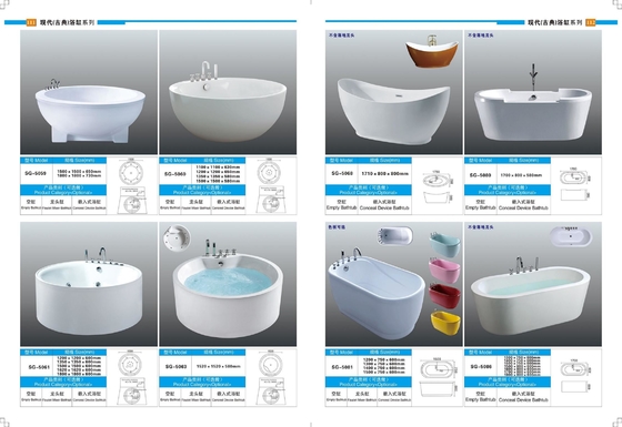 Vintage Bathroom Sanitary Wares Freestanding Acrylic Bathtub with Soaking Function and Center Drain Location