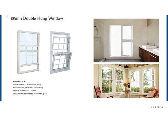 Easy Installation 85mm Double Glazed Double Hung Aluminium Windows UV Protection