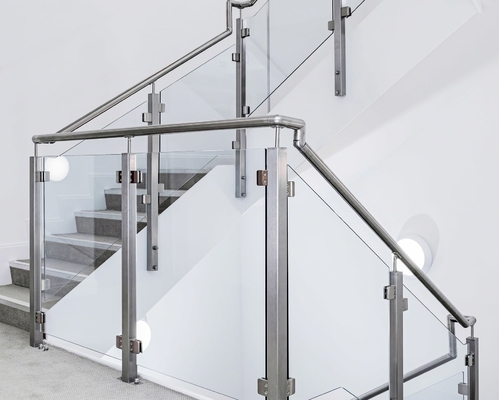 High Durability Metal And Glass Banister SS Railing With Glass Mirror Polished