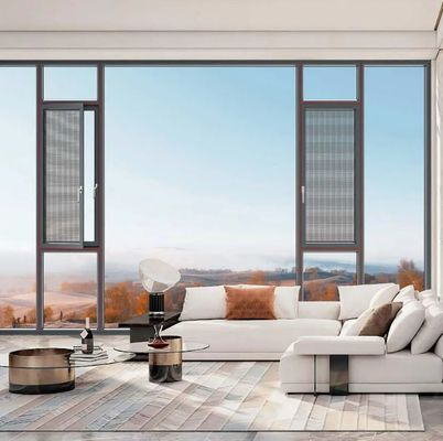 Modern Aluminum Window with Stainless Steel Flynet for Residential and Commercial Buildings Featuring Tempered Glass